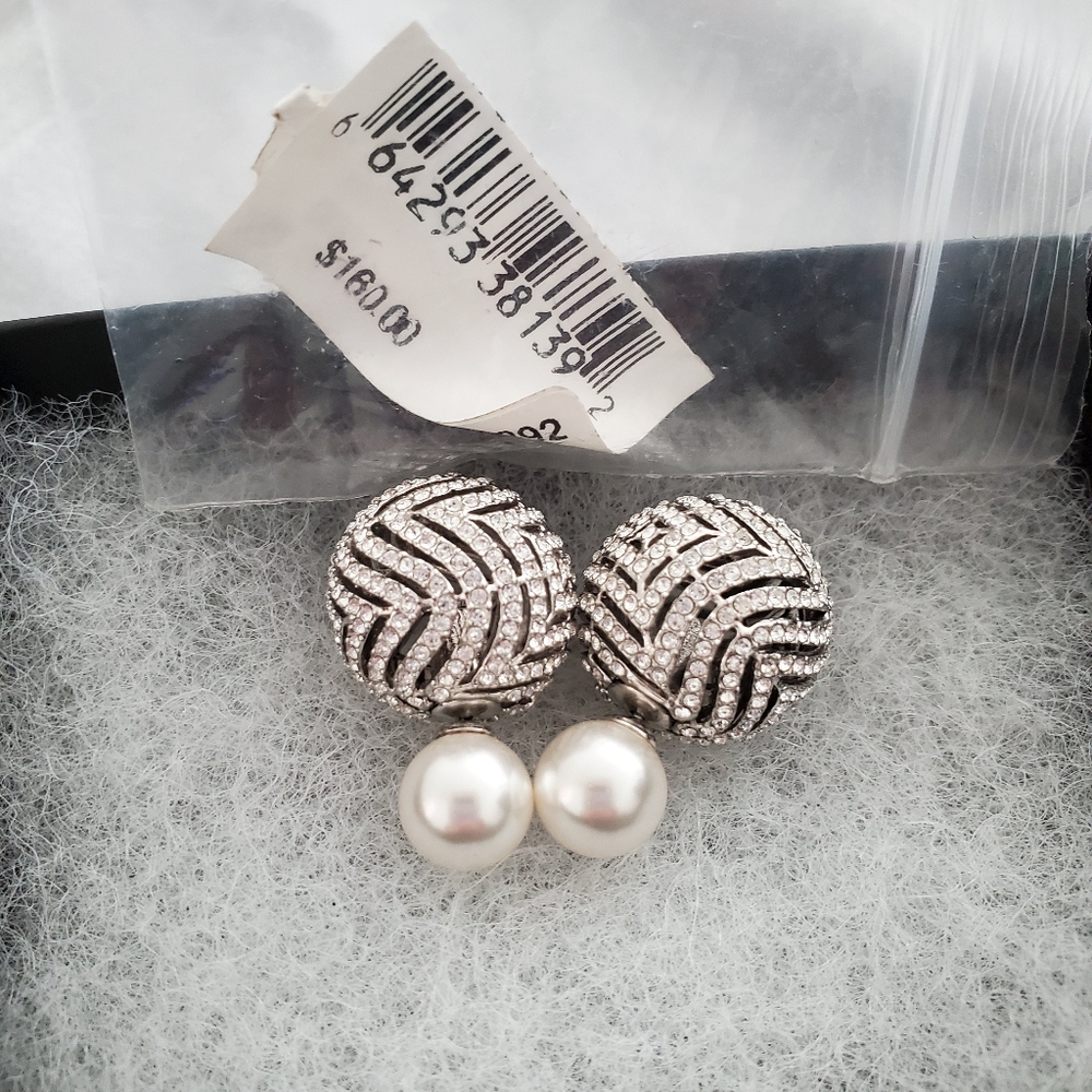 Pave Crystal and white gold pearl earrings